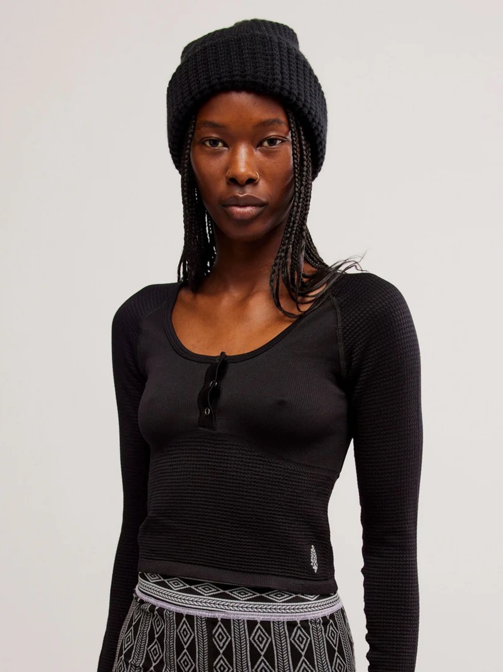 Free People Bail Out Long Sleeve Layer Top Black Size XS-S